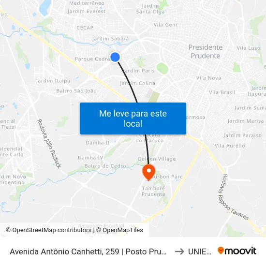 Avenida Antônio Canhetti, 259 | Posto Prudentão to UNIESP map
