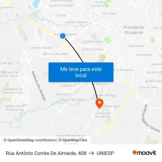 Rua Antônio Corrêa De Almeida, 408 to UNIESP map