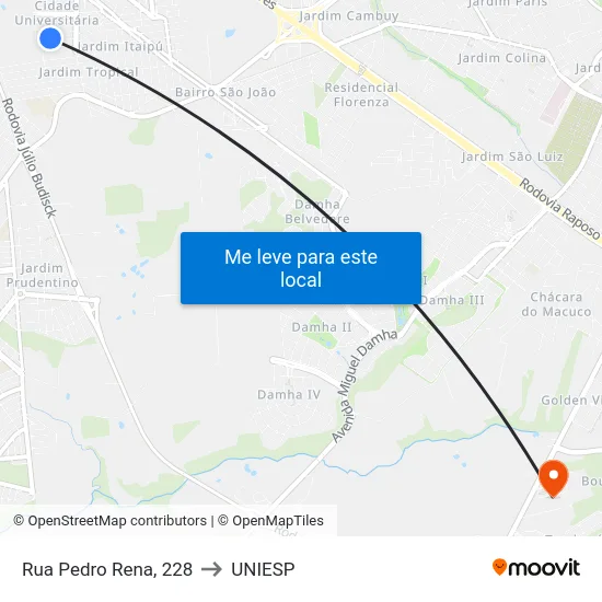 Rua Pedro Rena, 228 to UNIESP map