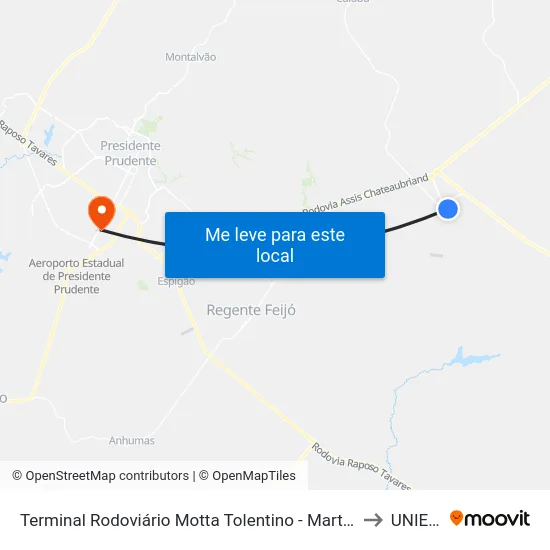 Terminal Rodoviário Motta Tolentino - Martinópolis to UNIESP map
