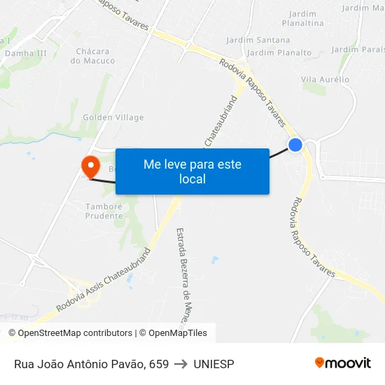 Rua João Antônio Pavão, 659 to UNIESP map