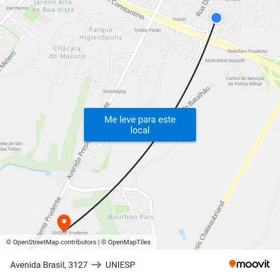 Avenida Brasil, 3127 to UNIESP map