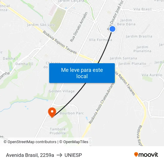 Avenida Brasil, 2259a to UNIESP map