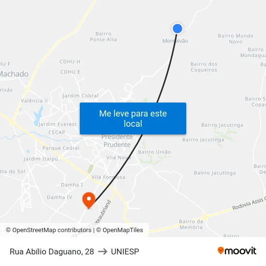 Rua Abílio Daguano, 28 to UNIESP map