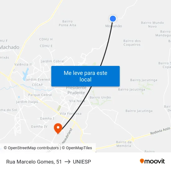 Rua Marcelo Gomes, 51 to UNIESP map