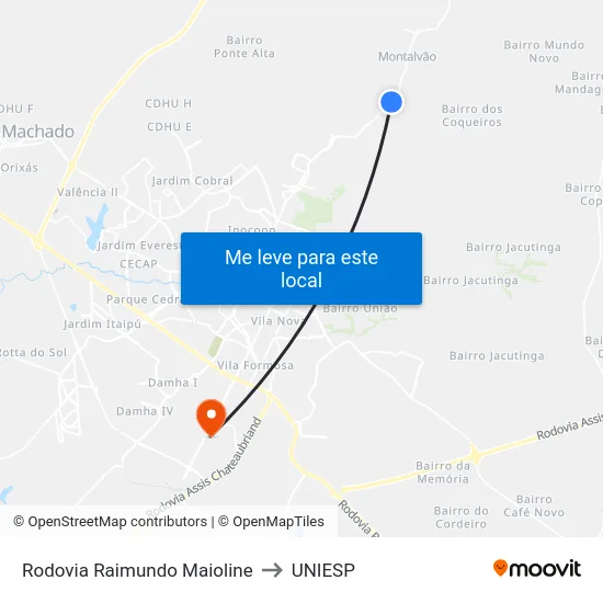 Rodovia Raimundo Maioline to UNIESP map