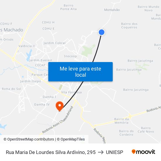 Rua Maria De Lourdes Silva Ardivino, 295 to UNIESP map