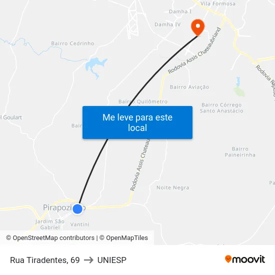 Rua Tiradentes, 69 to UNIESP map