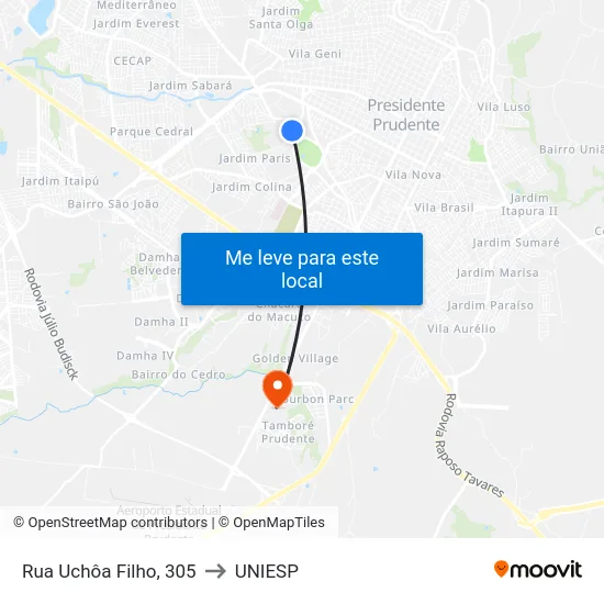 Rua Uchôa Filho, 305 to UNIESP map
