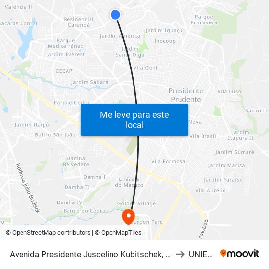 Avenida Presidente Juscelino Kubitschek, 441 to UNIESP map