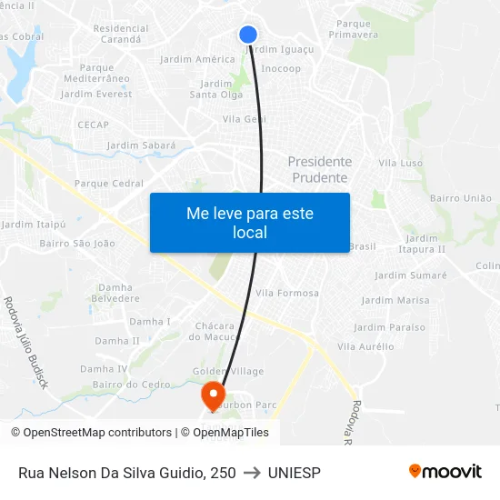 Rua Nelson Da Silva Guidio, 250 to UNIESP map
