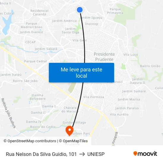 Rua Nelson Da Silva Guidio, 101 to UNIESP map