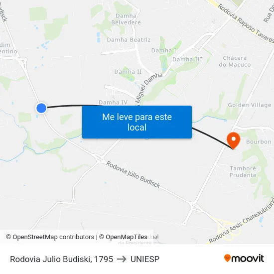 Rodovia Julio Budiski, 1795 to UNIESP map