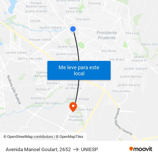 Avenida Manoel Goulart, 2652 to UNIESP map