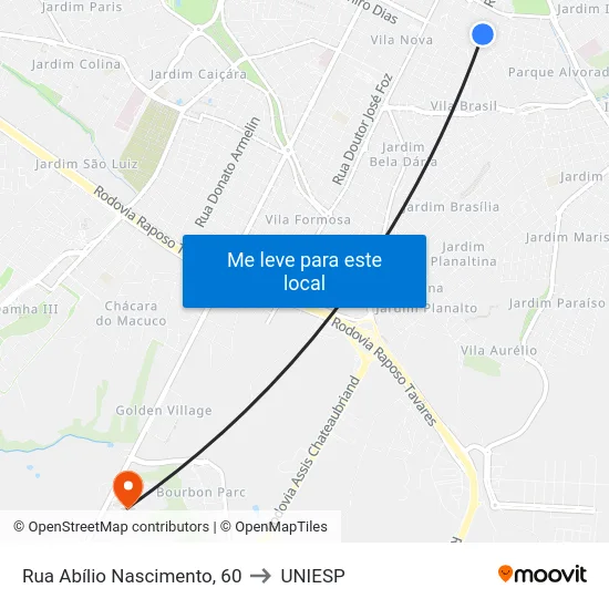 Rua Abílio Nascimento, 60 to UNIESP map