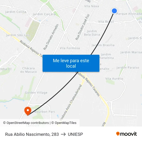 Rua Abílio Nascimento, 283 to UNIESP map