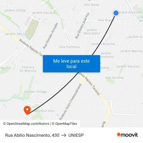 Rua Abílio Nascimento, 430 to UNIESP map
