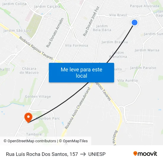 Rua Luís Rocha Dos Santos, 157 to UNIESP map