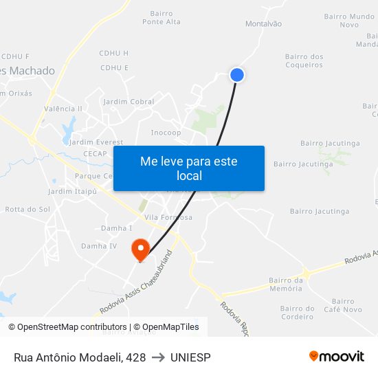 Rua Antônio Modaeli, 428 to UNIESP map