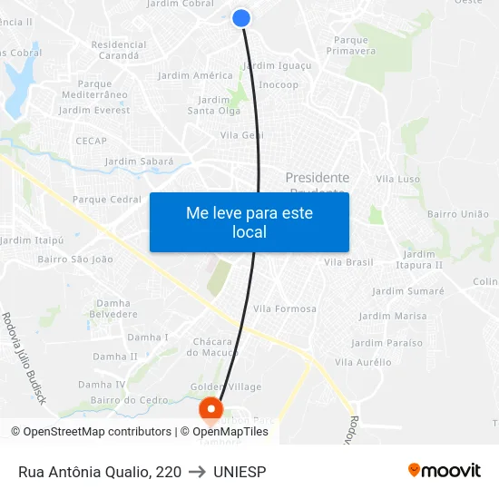 Rua Antônia Qualio, 220 to UNIESP map