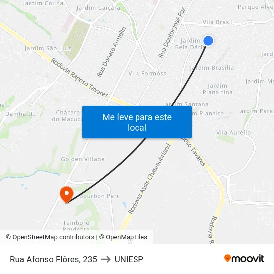 Rua Afonso Flôres, 235 to UNIESP map