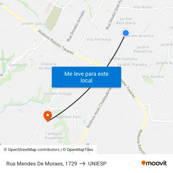 Rua Mendes De Moraes, 1729 to UNIESP map