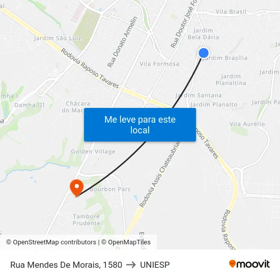 Rua Mendes De Morais, 1580 to UNIESP map