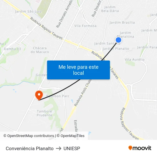 Conveniência Planalto to UNIESP map