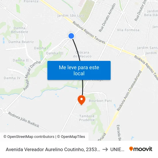 Avenida Vereador Aurelino Coutinho, 2353 D to UNIESP map