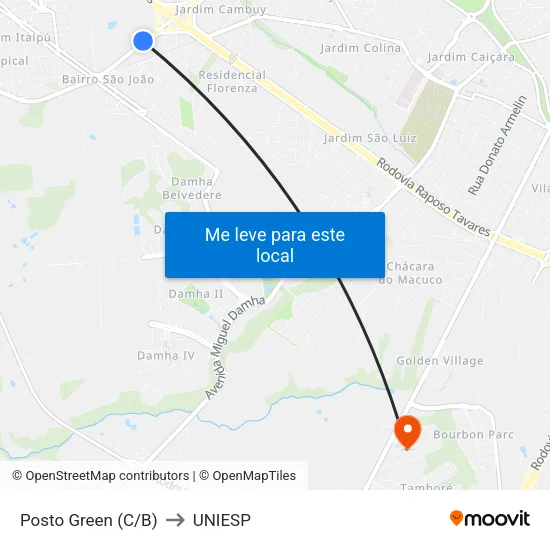 Posto Green (C/B) to UNIESP map