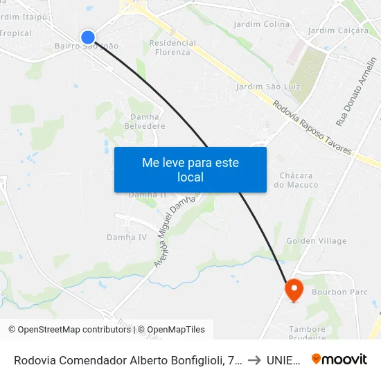 Rodovia Comendador Alberto Bonfiglioli, 720 to UNIESP map