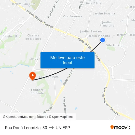 Rua Doná Leocrizia, 30 to UNIESP map