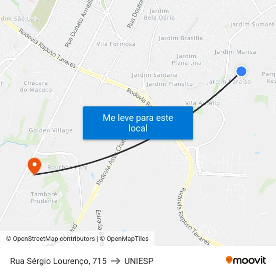Rua Sérgio Lourenço, 715 to UNIESP map