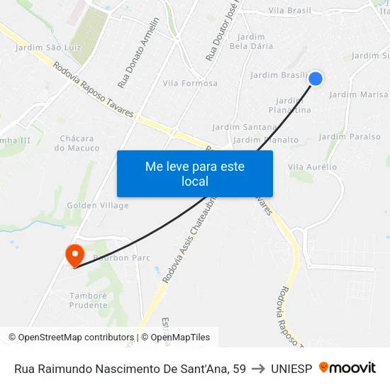 Rua Raimundo Nascimento De Sant'Ana, 59 to UNIESP map