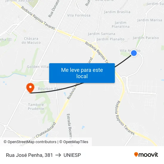 Rua José Penha, 381 to UNIESP map