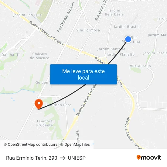 Rua Ermínio Terin, 290 to UNIESP map