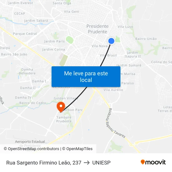 Rua Sargento Firmino Leão, 237 to UNIESP map