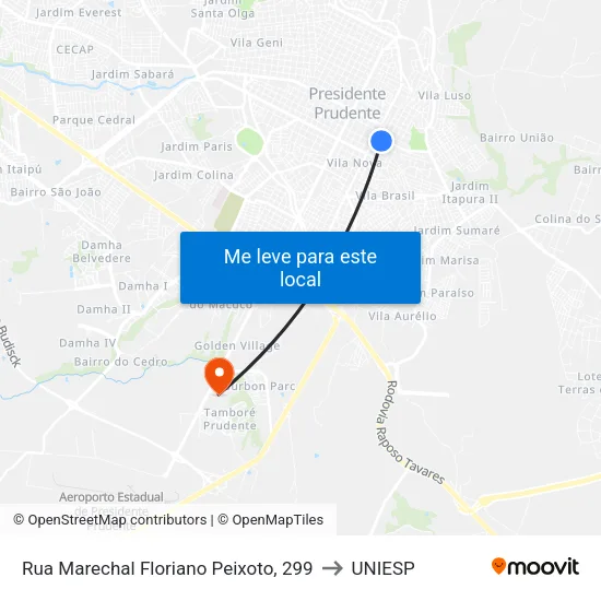 Rua Marechal Floriano Peixoto, 299 to UNIESP map