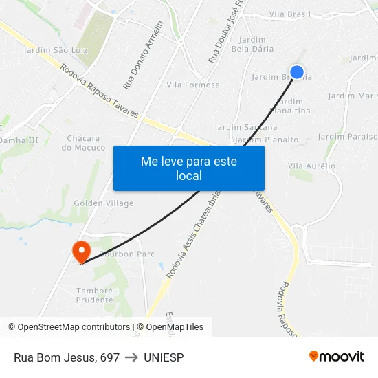 Rua Bom Jesus, 697 to UNIESP map