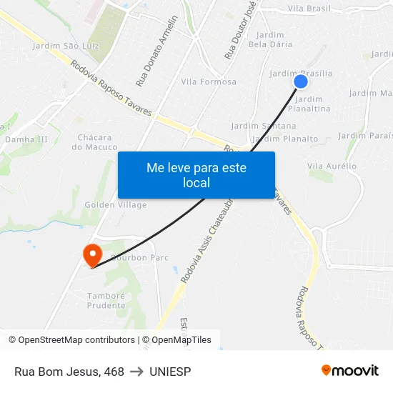 Rua Bom Jesus, 468 to UNIESP map