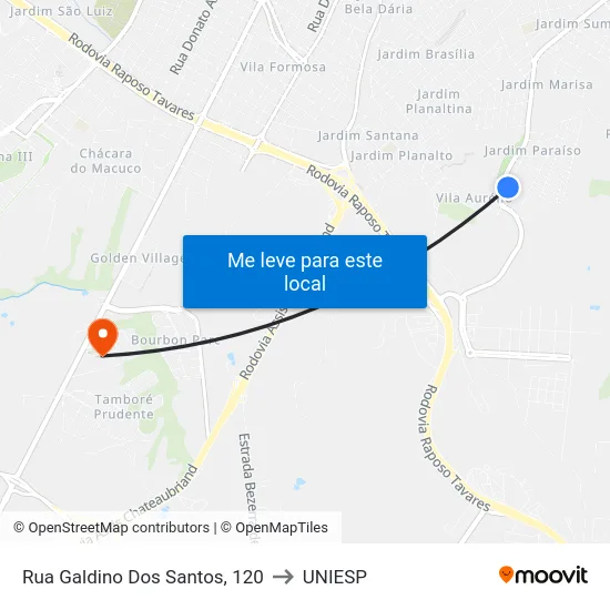 Rua Galdino Dos Santos, 120 to UNIESP map