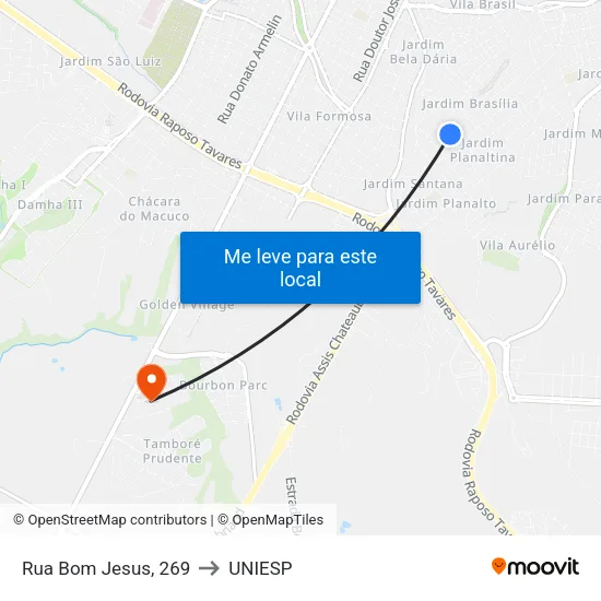 Rua Bom Jesus, 269 to UNIESP map
