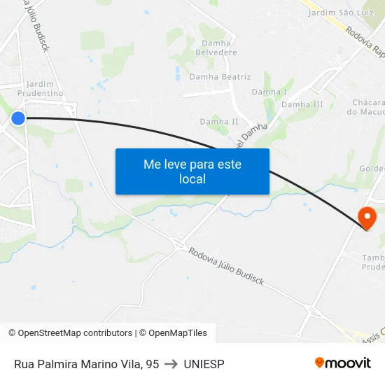 Rua Palmira Marino Vila, 95 to UNIESP map