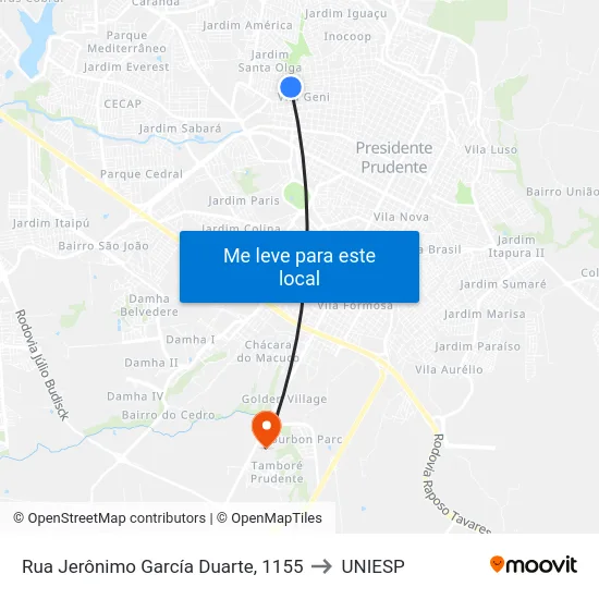 Rua Jerônimo García Duarte, 1155 to UNIESP map