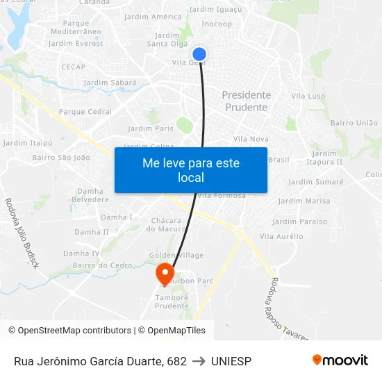 Rua Jerônimo García Duarte, 682 to UNIESP map