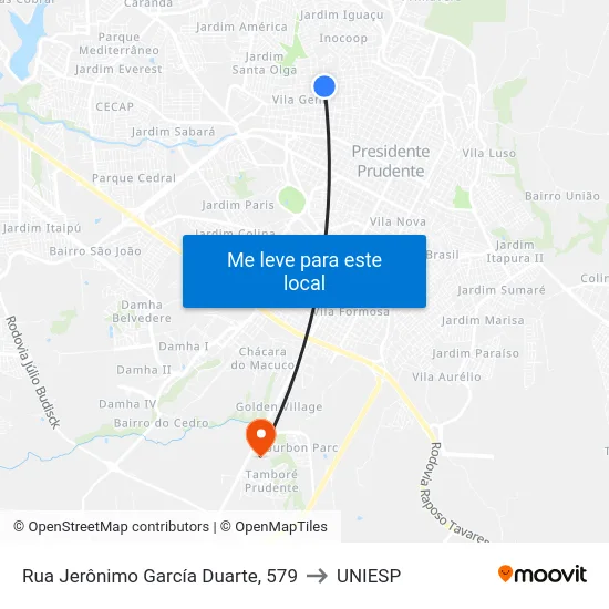 Rua Jerônimo García Duarte, 579 to UNIESP map