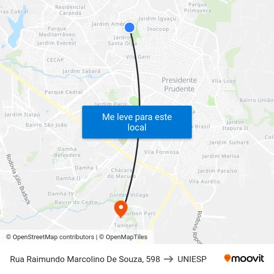 Rua Raimundo Marcolino De Souza, 598 to UNIESP map