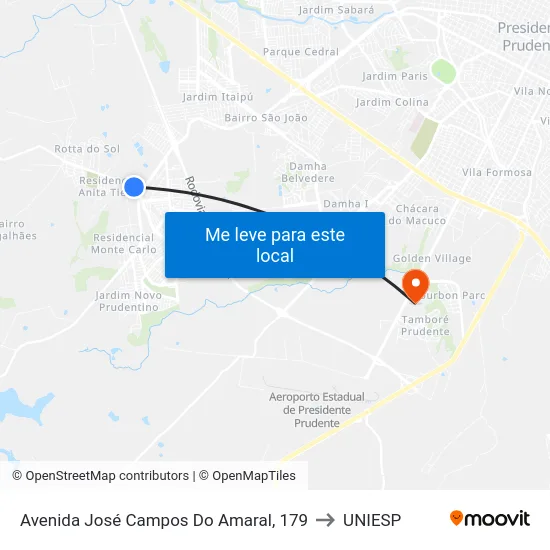 Avenida José Campos Do Amaral, 179 to UNIESP map