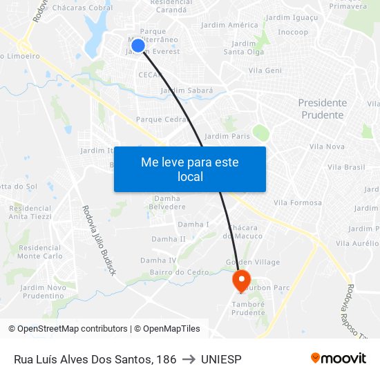 Rua Luís Alves Dos Santos, 186 to UNIESP map