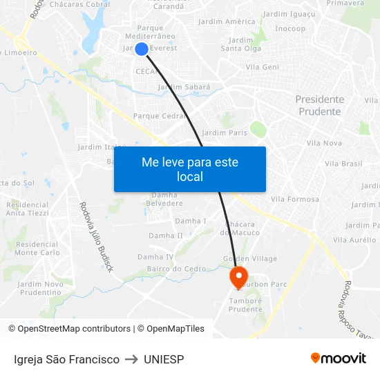 Igreja São Francisco to UNIESP map